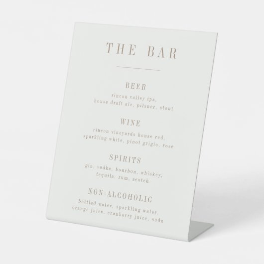 OASIS Taupe Bar Menu List Sockelschild (Vorderseite)