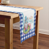 Oaster Gnome Bunny Blue Gingham Kurzer Tischläufer (Beispiel)