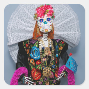 Oaxaca Calavera Catrina Tehuana Quadratischer Aufkleber