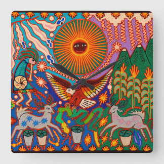 Oaxaca Mexico Maya Tribal Art Boho Reisen Quadratische Wanduhr