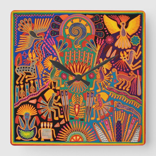 Oaxaca Mexico Maya Tribal Art Boho Reisen Quadratische Wanduhr (Vorderseite)