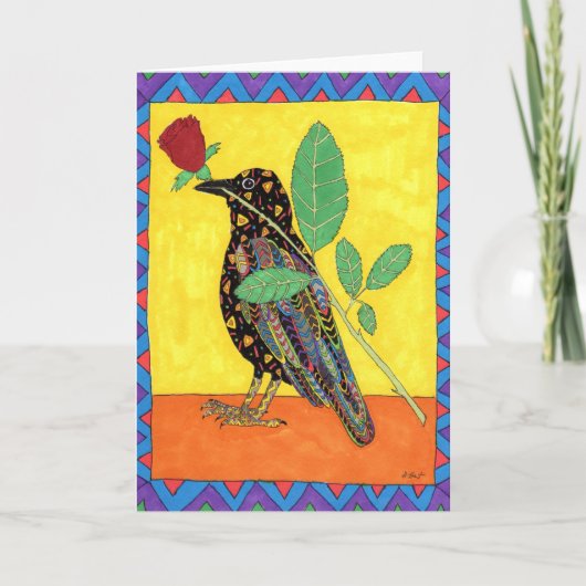 Oaxacan Crow mit Rote Rose Karte (Vorderseite)