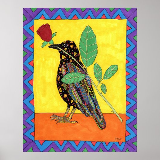 Oaxacan Crow mit Rote Rose Poster (Vorne)