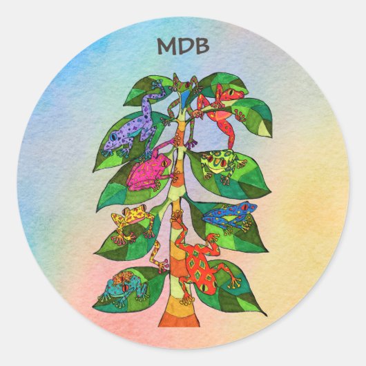 Oaxacan Frog Tree of Life Custom Monogram Runder Aufkleber (Vorderseite)