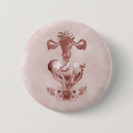 Ob/Gyn Midfrau Floral Kindgeburt Cervix Ovarien Button (Vorderseite)