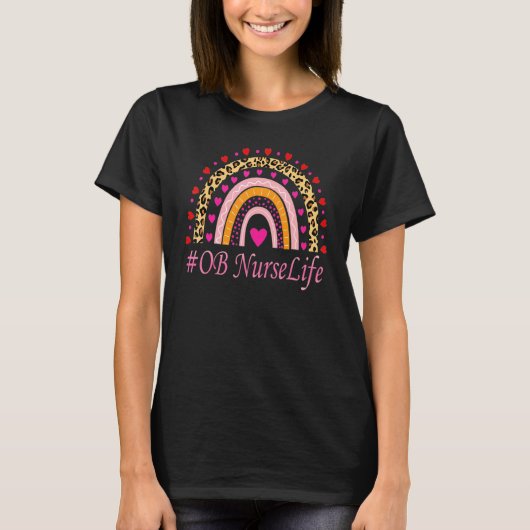 Ob Nurse Leopard Rainbow Nurse's Week T-Shirt (Vorderseite)