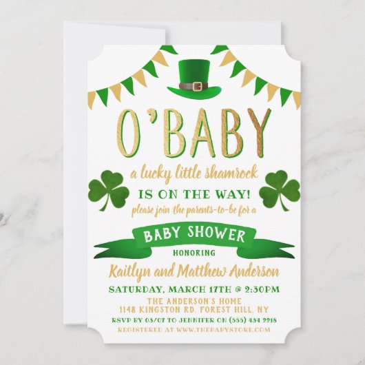 O'Baby St. Patrick's Day Baby Shower Einladungen (Vorderseite)