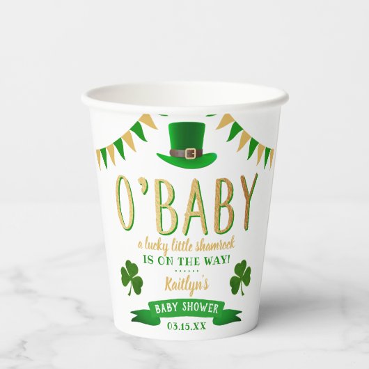 O'Baby St. Patrick's Day Baby Shower Pappbecher (Rückseite)