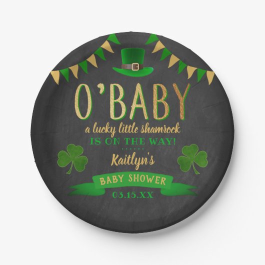 O'Baby St. Patrick's Day Baby Shower Pappteller (Vorderseite)