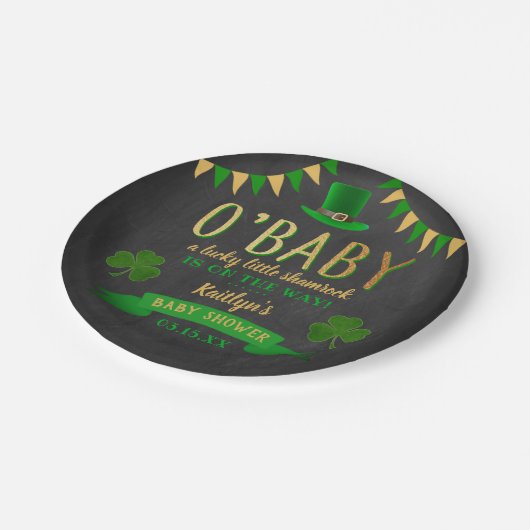 O'Baby St. Patrick's Day Baby Shower Pappteller (Schrägansicht)