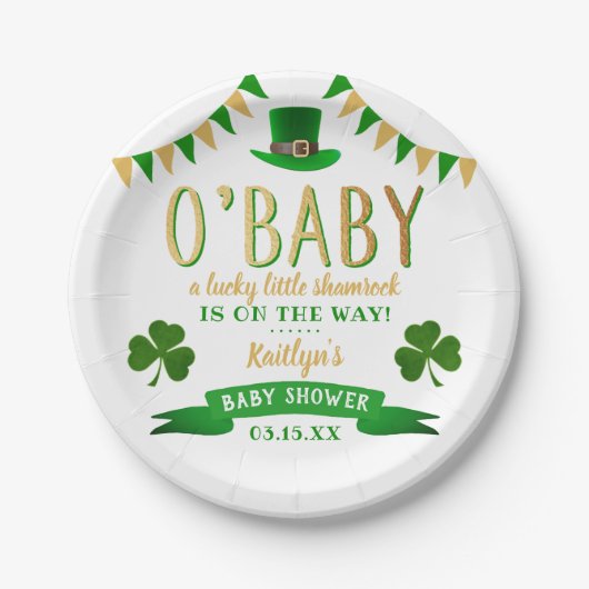 O'Baby St. Patrick's Day Baby Shower Pappteller (Vorderseite)