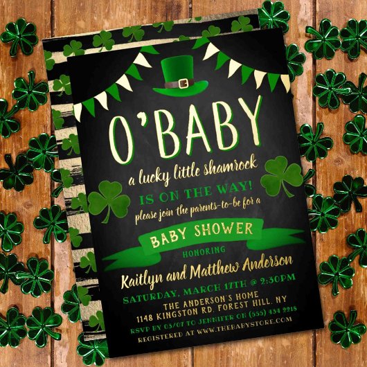 O'Baby St. Patrick's Day Baby Shower Real Folieneinladung