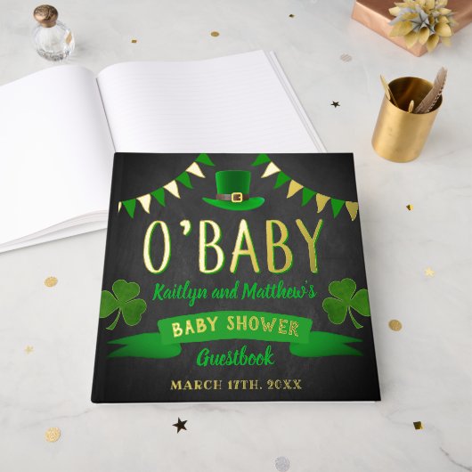 O'Baby St. Patrick's Day Baby Shower Real Gästebuch (Vorderseite Offen)