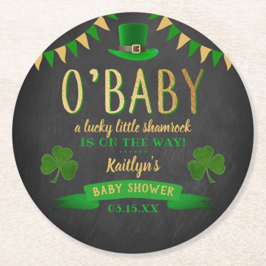 O'Baby St. Patrick's Day Baby Shower Runder Pappuntersetzer (Vorderseite)