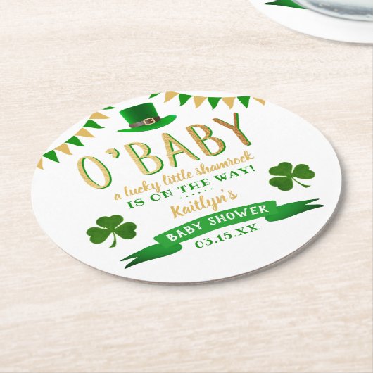 O'Baby St. Patrick's Day Baby Shower Runder Pappuntersetzer (Angewinkelt)