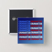 OBAMA; 08 FLAGGE quadratischer Knopf Button (Vorne & Hinten)