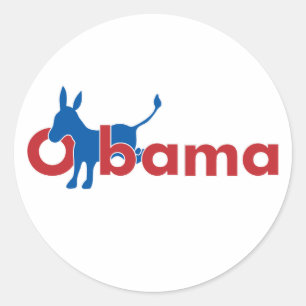 Obama Blue Donkey - weiße Kontur Runder Aufkleber