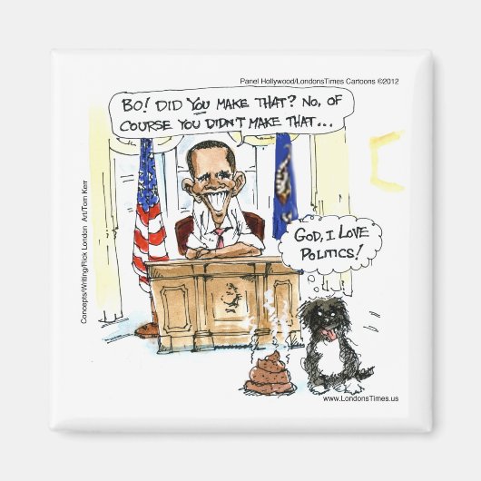 Obama & Bo Satirealer Cartoon schenkt T-Shirts und Magnet (Vorne)