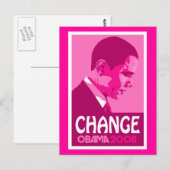 Obama - Change Dark Pink Postcard Postkarte (Vorne/Hinten)
