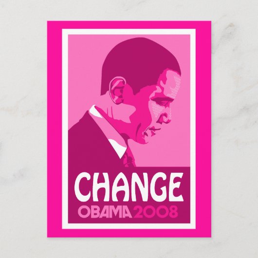 Obama - Change Dark Pink Postcard Postkarte (Vorderseite)