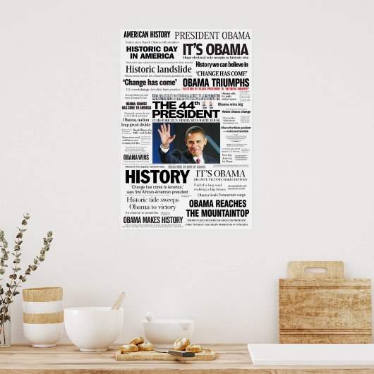 Obama: Das 44. Headline Collage Poster von Präside (Küche)