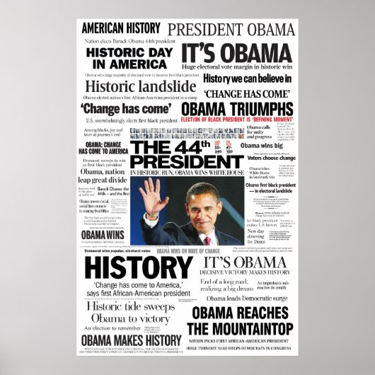 Obama: Das 44. Headline Collage Poster von Präside (Vorne)