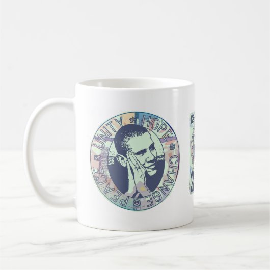 Obama-Einheit, Hoffnung, Änderung und Frieden 2012 Kaffeetasse (Links)