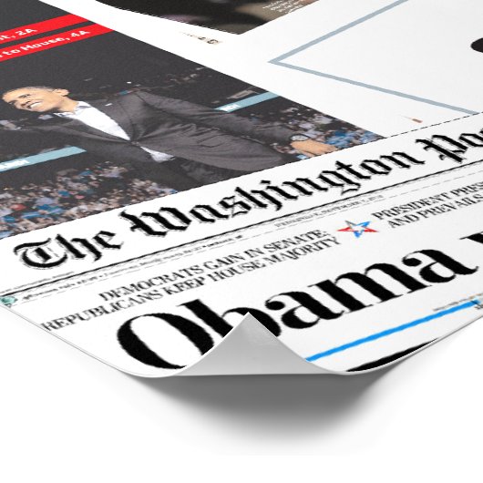 Obama gewinnt Front Page Newspaper Collage 2012 Poster (Ecke)
