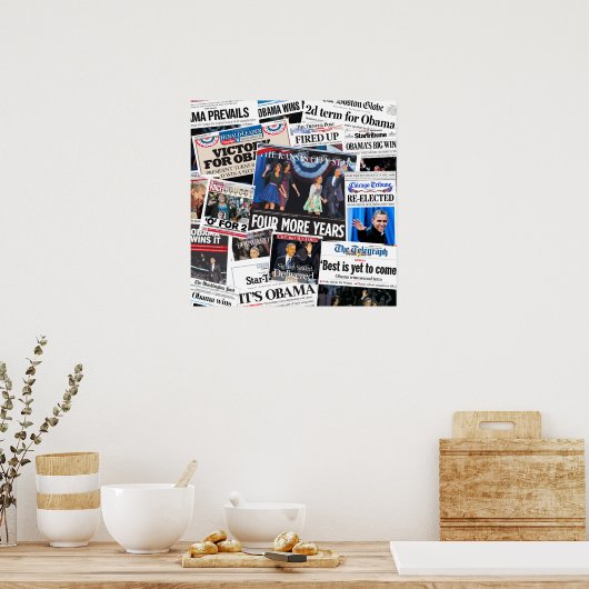 Obama gewinnt Front Page Newspaper Collage 2012 Poster (Küche)
