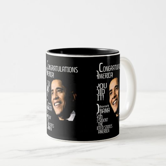 OBAMA GEWINNT GLÜCKWÜNSCHE ZWEIFARBIGE TASSE (VorderseiteRechts)