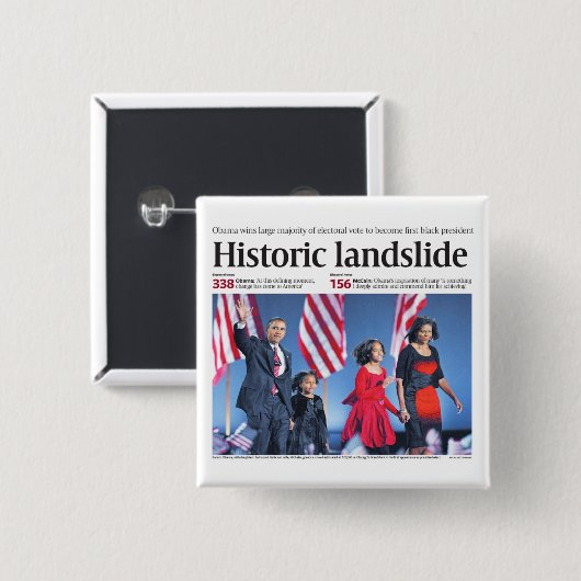 Obama: Historischer Landslide-Button Button (Vorne & Hinten)
