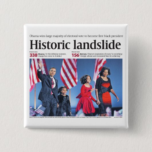 Obama: Historischer Landslide-Button Button (Vorderseite)