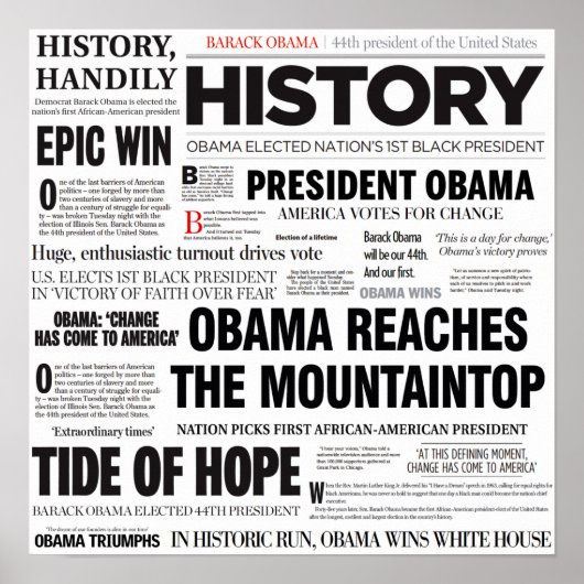 Obama: Historisches Headline Collage Poster (Vorne)