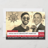 Obama Mens Funny TV News 50. Geburtstag Einladung (Vorderseite)