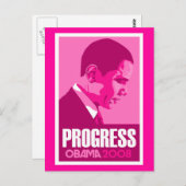 Obama - Progress Dark Pink Postcard Postkarte (Vorne/Hinten)