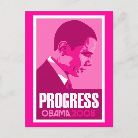 Obama - Progress Dark Pink Postcard Postkarte (Vorderseite)