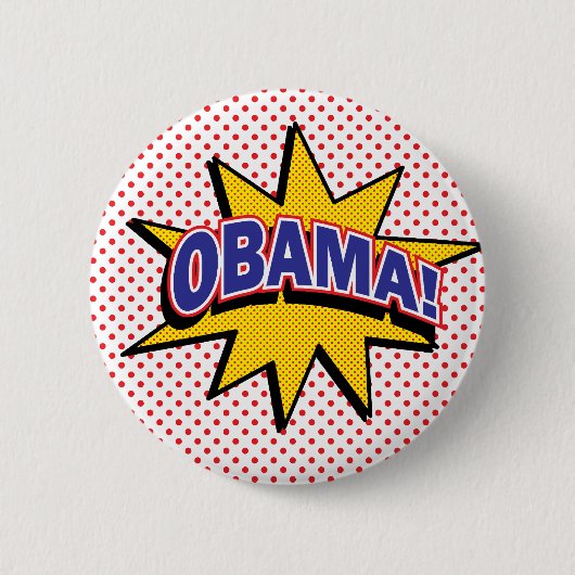 OBAMA! Retro Comic-Halbtondruck Button (Vorderseite)