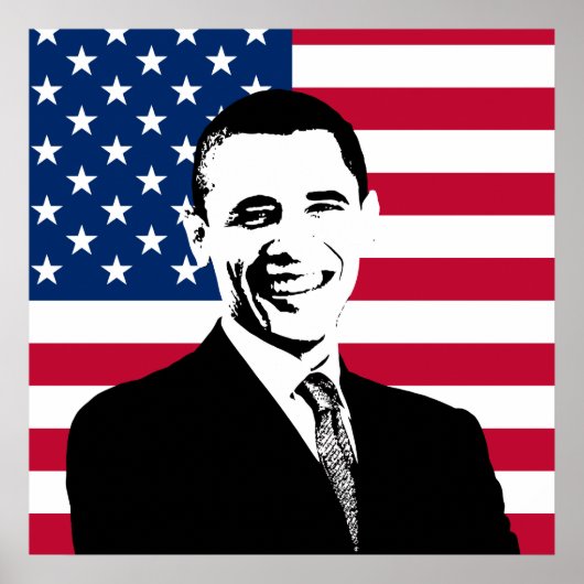 Obama und die amerikanische Flagge Poster (Vorne)