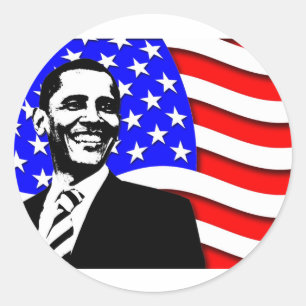 Obama und Flagge Runder Aufkleber