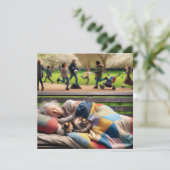 Obdachlose Lady Napping auf einer Parkbank (Stehend Vorderseite)