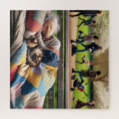 Obdachlose Lady Napping auf einer Parkbank Puzzle (Horizontal)