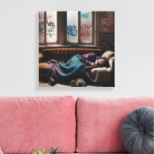 Obdachlose schlafen im verlassenen Gebäude Leinwanddruck (Insitu (Wohnzimmer))