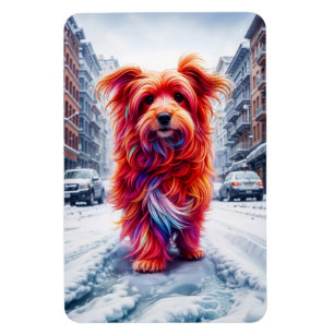Obdachloser Hund im kalten schneebedeckten urbanen Magnet