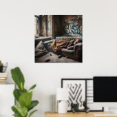 Obdachloser Mann, der im aufgegebenen Gebäude napp Poster (Heimbüro)