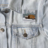 Obdachloser Mann mit Hilferuf-Schild Stadtarmut Button (Beispiel)