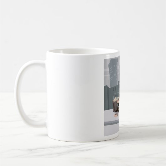 Obdachloser Mann mit Hilfesignal Stadtarmut Kaffeetasse (Links)