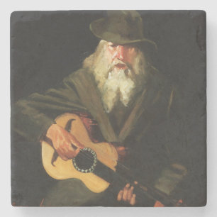 Obdachloser Musiker (Gitarre spielender alter Mann Steinuntersetzer