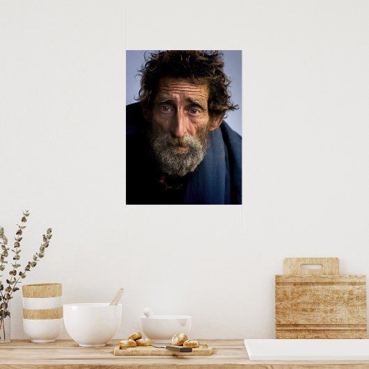 Obdachloser und hilfloser Bartloser Poster (Küche)