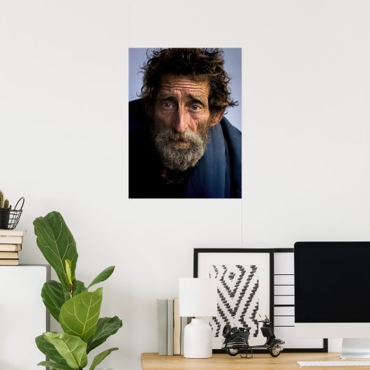 Obdachloser und hilfloser Bartloser Poster (Heimbüro)