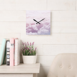 Oben in den Pastellwolken 1 Quadratische Wanduhr